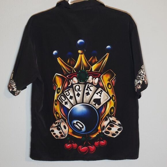 Men's Lucky Gambling Shirt 8 Ball Cards Las‎ Vegas Cards Dice Crown S1ot Machine - Picture 5 of 6
